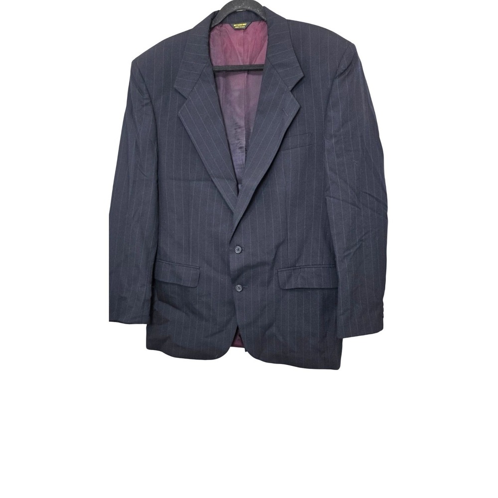 VTG John Clarendon Men's Navy Blue Pinstripe Two-Button Blazer Jacket Notch Lape